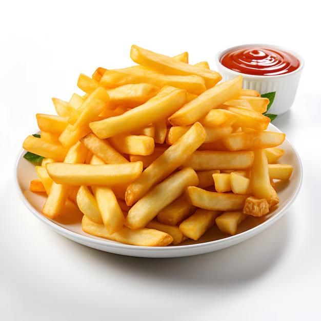 crispy french fries on a plate isolated in a white background premium ai generated image